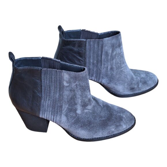 Nine West Fiffi Chelsea Ankle Boots Gray Size 10M Round Toe Block Heel Leather - Picture 2 of 12